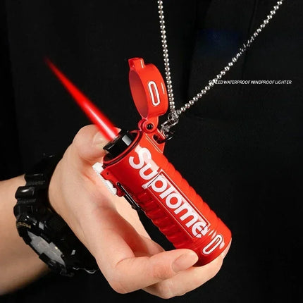 New Outdoor Windproof Pendant Inflatable Lighter Fashion Letter Jet Flame Strong Firepower Portable Lighter Men's Gift