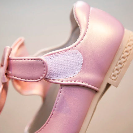 Girls Leather Shoes with Big Bow-knot Princess Sweet Classic Fashion Children Party Shoes White for Wedding Soft Anti-slippery