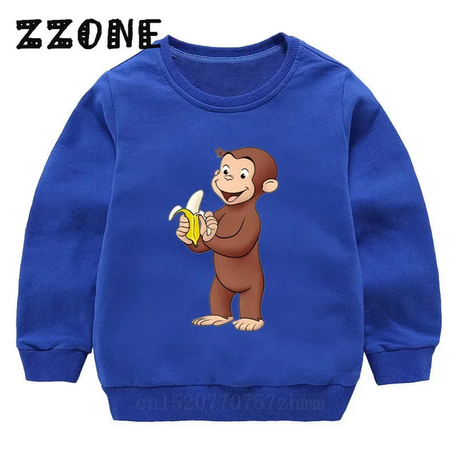 Kids Curious George Monkey Cute Cartoon Sweatshirts Children's Hoodies Baby Cotton Pullover Tops Girl Boy Autumn Clothes,KYT5266