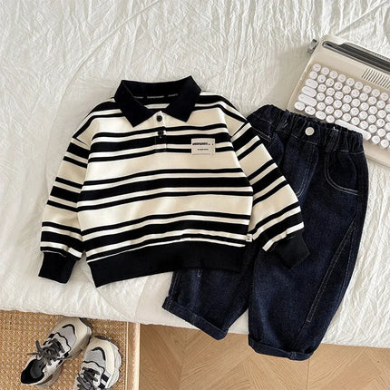 Kids Boys Lapel Long Sleeve Stripe T-Shirt Tops Boys Spring Autumn Children's Casual Polo Shirt Clothing for Boys Clothing