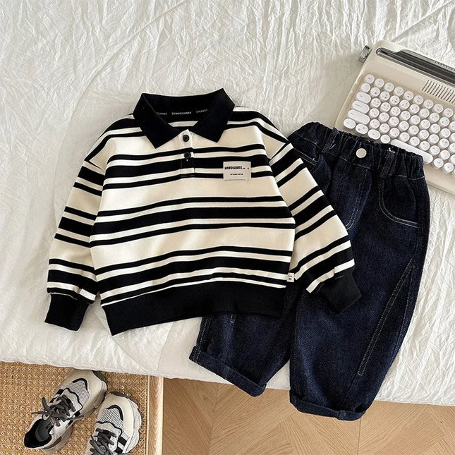 Kids Boys Lapel Long Sleeve Stripe T-Shirt Tops Boys Spring Autumn Children's Casual Polo Shirt Clothing for Boys Clothing