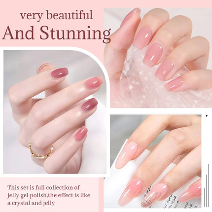 6pcs nude Color Nail Gel Polish Kit Jelly Pink Semi-transparent HEMA FREE Self Leveling Nude Natural Pink Nail Manicure Set