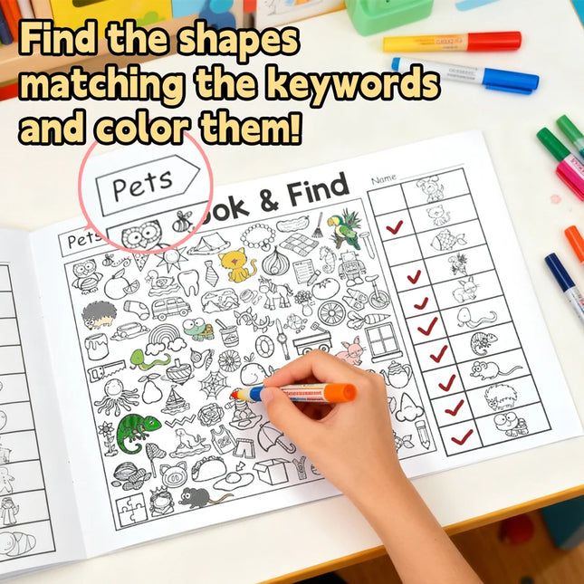 32 Pages Without Repetition Search for Items Game Look and Find Coloring Book Develop Kids Focus and Observation Exercise Book