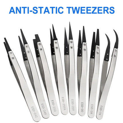 1 Piece Anti-Static ESD Tweezers Replaceable Tweezers Tips Stainless Steel Body Carbon Fiber Conductive Plastic Tweezers