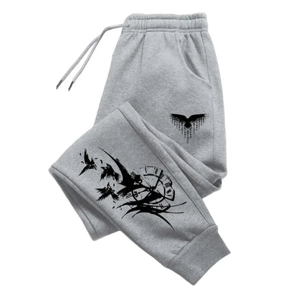 2025 Trendy Men Jogger Pants Autumn Winter Casual Comfort Trousers Sporty Outdoor Sweatpants Raven Print Fashion Design Bottoms