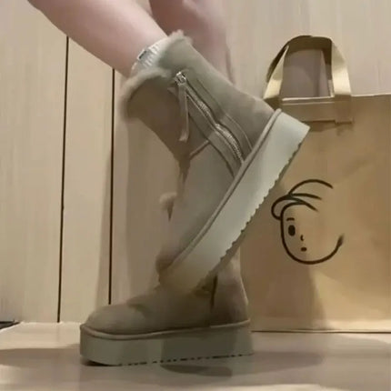 Luxury Winter Women Long Plush Warm Snow Boots Casual Shoes New Suede Fur Chelsea Ankle Boots Flats Platform Ladies Thick Shoes