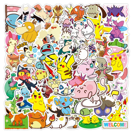 50PCS Anime Pokemon Cute Stickers Graffiti Decoration DIY Skateboard Phone Fridge Bike Cartoon Decals Sticker for Kid Toy Gift