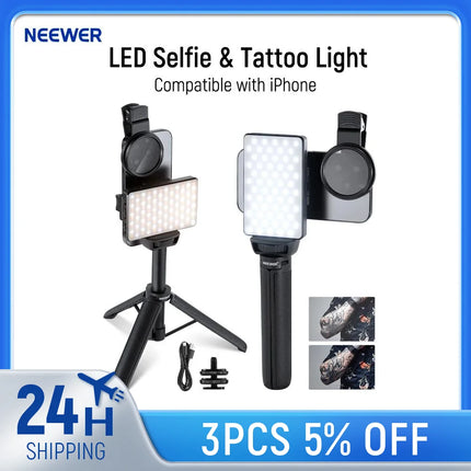 NEEWER LED Selfie & Tattoo Light Compatible with iPhone, Clip on CPL Filter/Tripod Stand/Phone Holder for Photography