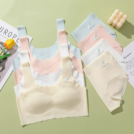 Children Underwear Underpants Set Summer Ice Silk Bra With Sponge Pad Student Girl Vest Seamless Bralette Teenagers Tops 25-60kg