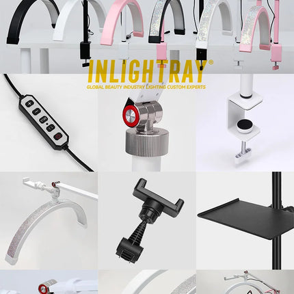 2025 Custom LOGO NEW Half-Moon Ring Light Moon Lamp Makeup Skincare Beauty Tattoo Lash Light Nail Table Facial Bed Clip-on Lamp