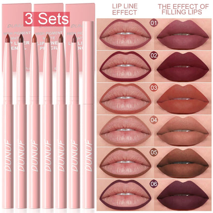 6pcs/Set Lip Liner Pen Set Long-Lasting, Waterproof Sweatproof, Easy Coloring Non-fading Color Rendering Lip Gloss Beauty Makeup