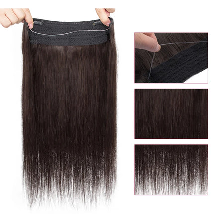 Real Human Hair Clip in Hair Extension Apply With Invisible Wire Natural Hair 5Clips 12-26Inch Fish Line Hair Extensions