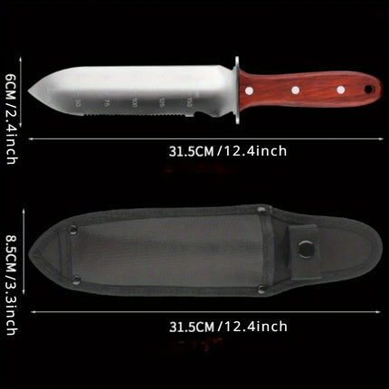 1Pc Professional Hori Hori Garden Knife with Sheath Protective Handguard Stainless Steel Blade for Weeding Digging Pruning
