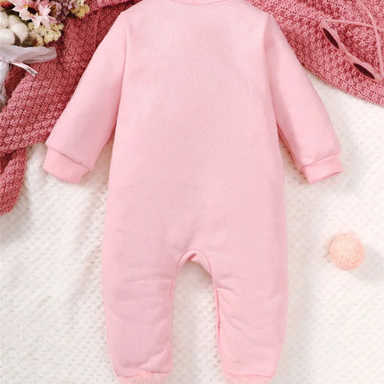 Baby Girl Romper Autumn&Winter Daily Bodysuit Pink Bear Print Long Sleeve Lovely Jumpsuit Clothing for Toddler Girl 3-24 Months