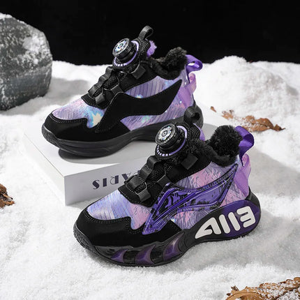 Childrens Sneakers Low Top Thick Sole Fashion Leather Warm Comfortable Soft Cotton Shoes Winter Outdoor Non Slip Walking Shoes