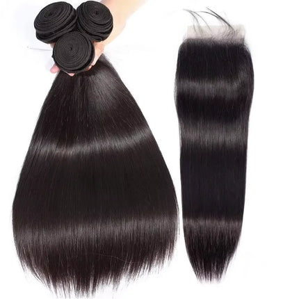 Bone Straight Human Hair Bundles with Closure Vietnamese Virgin Hair Weaves Straight Bundles with 4x4 Lace Closure For Extension