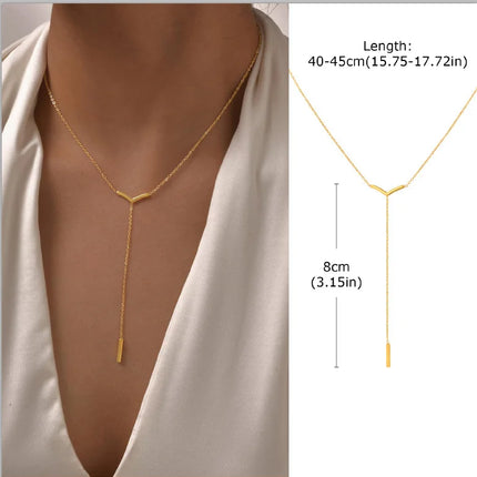 Gold Plated Stainless Steel Lariat Necklace, Dainty Long Layered Necklace for Women Girls, Y-Shaped Drop Pendant