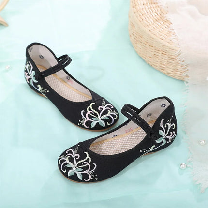 Fashion Embroidery Chinese Style Low-heel Women Shoes Elegant Casual Zapatos Vintage Woman Cloth Single Shoes Ethnic Style