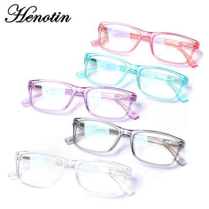 Henotin Reading Glasses for Men And Women Transparent Colored Rectangular Frames HD Anti-Blue Light Lenses Prescription Glasses