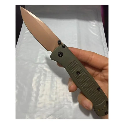 BM Bugout 535 Folding Pocket Knife Golden Blade Outdoor Folding Knife Nylon Handle  9cr8MOV Blade Hand Tool Gift for Men