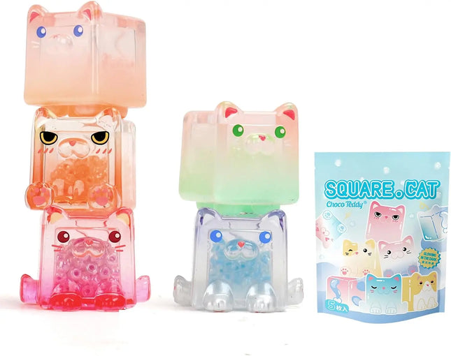 Glow in the Dark Figure, Square Cat Series Blind Bag (5pcs in one Bag) Mini Figures for Cat Lovers Birthday Gift