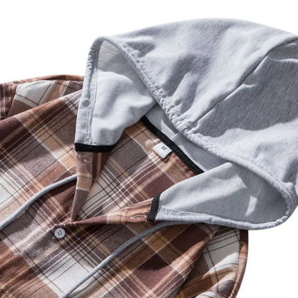 Autumn Hot Sale Of The Season Men's Plaid Hooded Casual Shirt Independent Station Cross-Border Checkered Hoodie Style Floral Patchwork
