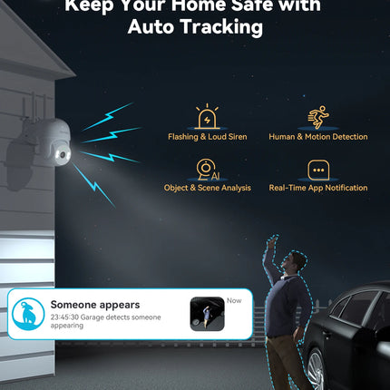 blurams 2K 2.4G Wi-Fi Home Security Camera Outdoor, 360° PTZ Camera Outside with Motion Tracking, Color Night Vision, 2-Way Talk