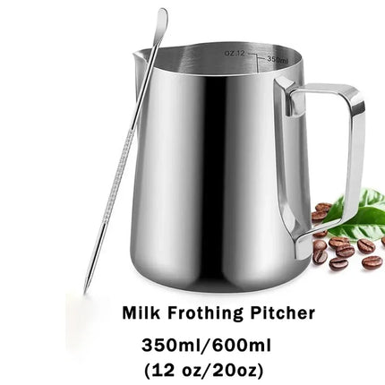 350ml/600ml (12 Oz/20 Oz) Milk Frother Steam Canister Stainless Steel Coffee Latte Art Milk Carafe Cup with Art Pen, 12 Oz