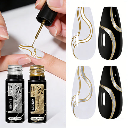 1/2/3pcs Super Bright Mirror Pull Line Graffiti Painting Stripe Gel Nail Polish 5ml Metallic Liner Gel Semi-Permanent Nail Art