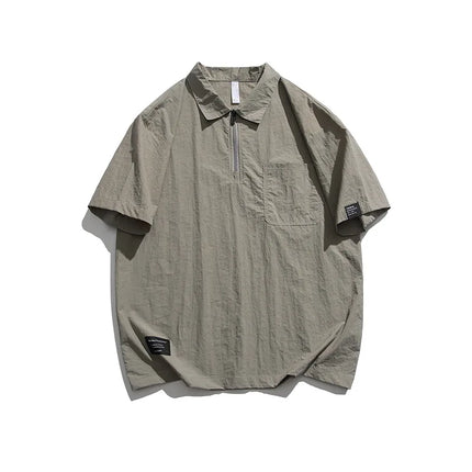 Retro Outdoor Men's Short-Sleeved T-Shirt with Half-Zip: Sun-Protective, Loose-Fitting, Quick-Drying and Breathable