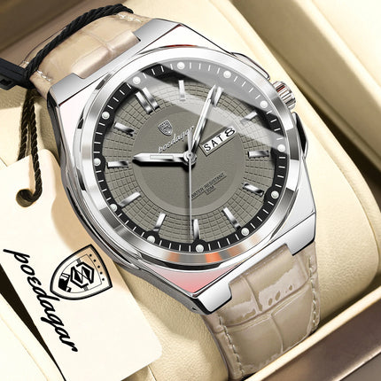POEDAGAR High Quality Fashion Men's Wristwatch Waterproof Luminous Date Week Business Quartz Men's Watches Leather Men Watch Reloj