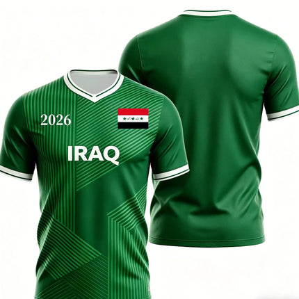 Iraq Style 2026 Special Fan Jersey, Green Flag Print Soccer Shirt, Lightweight Breathable Sports Top for Men, Fans & Collectors