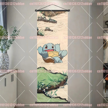Classic Anime Pokémon Retro Scroll Painting Poliwhirl Pikachu Eevee Charizard Dragonite Squirtle Bulbasaur Creative Poster Gift