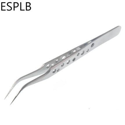 ESPLB Anti-Static Precision Stainless Curved Straight Tip Electronics Industrial Tweezers Silver/Black Phone Repair Hand Tools