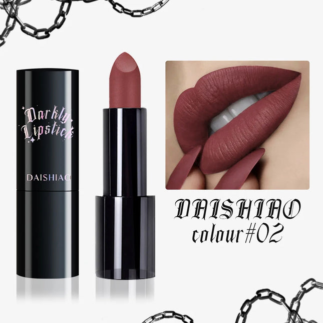 Darkly Lipstick Matte Lipgloss,Moisturizing,Easy-to-Apply Dark Poison Color Lip Makeup Halloween and Cosplay for All Skin Types