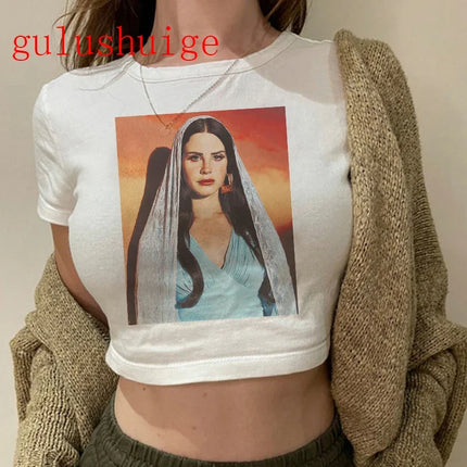 Crop Top Lana Del Rey Ldr Sailing Graphics T Shirt Cropped Harajuku Women Vintage Short-Sleeve T-Shirt Streetwear Female Tshirt