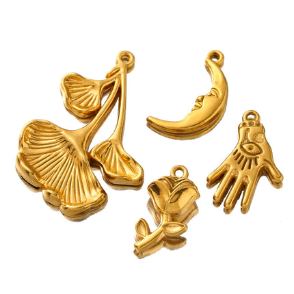 5pcs Creative Stainless Steel Moon Wine Cup Flower Spoon Fork Cat Bear Animals Small Pendants Charms for Jewelry Making Supplies