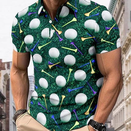 Summer Men's Short-Sleeved Polo Golf Print Casual Button Top Personalized Clothing for Men Exquisite gifts are definitely