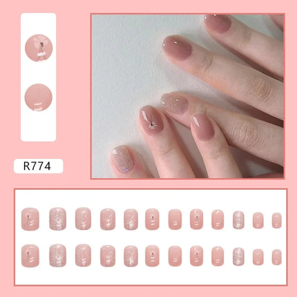 Cool Ash 24 Pcs Press on Nails Pink Nail polish Glossy Artificial Finger Manicure Reusable False Nails for Women