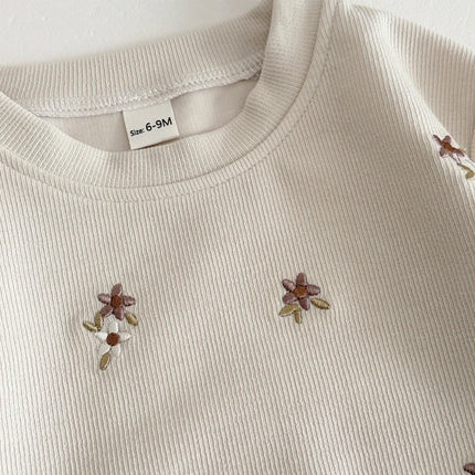 Autumn Toddler Baby Girls Outfit Floral Embroidery Long Sleeve Sweatshirt Elastic Waist Pants Spring Set Clothes Baby Girl