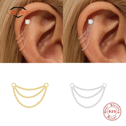 CANNER 1PC 925 Sterling Silver Chain Tassel Piercing Earrings Chain Charm Accessories For Woman Shiny Earring Fine Jewelry Gift