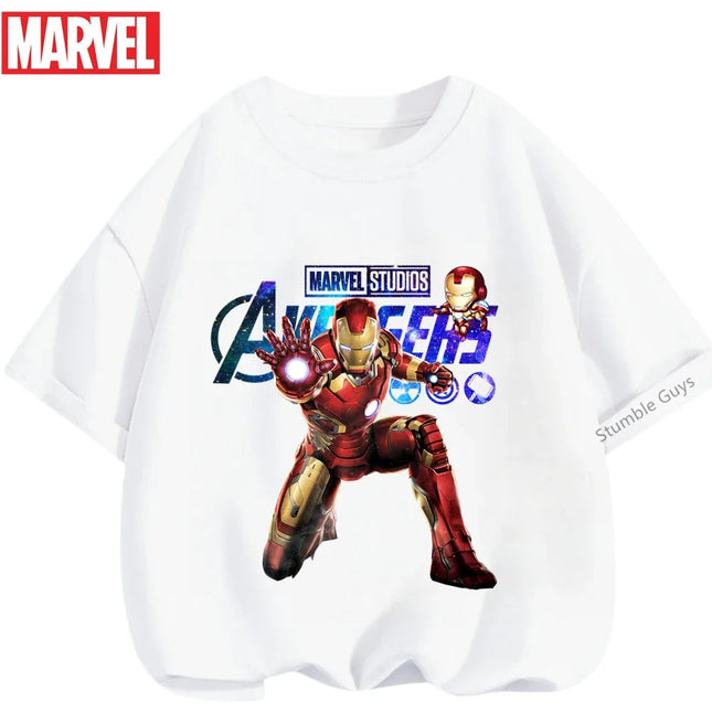 Kids Marvel Iron Man Avengers T-Shirt Boys Girls Summer Superhero Daily Wear 2026 New Anime Clothes