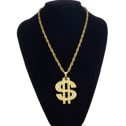 Golden Plated Hip Hop Rock Necklace Stainless Steel US Dollar Money Sign Pendant Necklace Mens Women Jewellery Gift