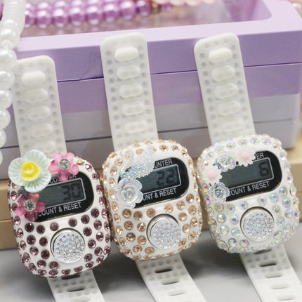 7 Colors Islamic Prayer Counter + 99 Beads Crystal Tasbih Set | Bow/Flower/Insect Random | Transparent Gift Box