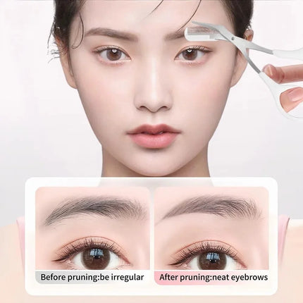 Stainless Steel Eyebrow Trimming Scissors with built-in Comb Precise Grooming Tool Creating Perfect Eyebrows Pink/White/Black