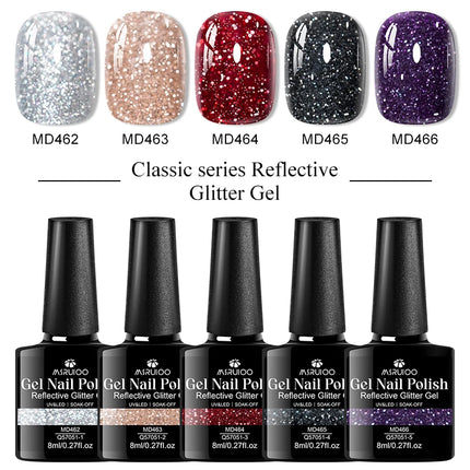 8ml Reflective Glitter Gel Nail Polish Nail Art Shiny Effect Semi Permanent UV  LED Gel Varnish Manicure DIY Nail Supplies