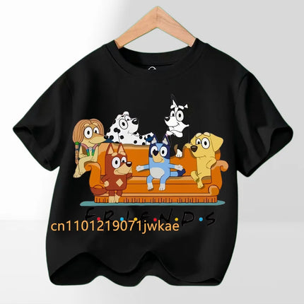 Hot Bluey Themed Kids T-Shirt Boys Girls 2026 Summer Cartoon Printing Graphic Baby Outdoors Short Sleeve Tee Daily Wear Top