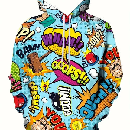 Colorful Cartoon Pattern Hoodies For Men Fun Letter 3D Printed Sweatshirts Autumn New Casual Long Sleeves Pullover Unisex Tops