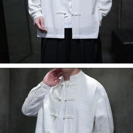 Chinese Style Men Long Sleeve Casual Shirt New 2026 Spring Vintage Mandarin Collar Loose Male Cotton Linen Tops Shirts N055