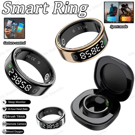 New R11 Smart Ring with Charging case Display Screen and Touch Heart rate Blood oxygen Health Monitor Sports Smartring Men Women